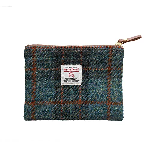 Harris Tweed Handmade Wool Zip Pouch with YKK Zipper Organizer Bag - color: Navy Blue, size: Large