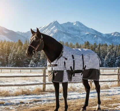 1200D Waterproof Medium Weight Poly (250g Fill) Horse Winter Turnout Blanket with Standard Neck AT010002CHK1-75 - size: 75