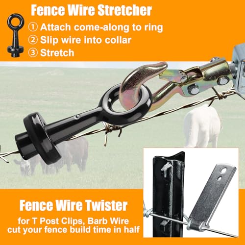 Duraaamo 4 Pcs Heavy Duty Fence Stretcher Tool Set with 47.25" Chain