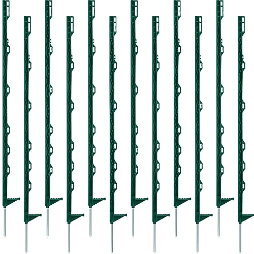 Sintuff 50 Pack Electric Fence Posts, 40 Inch Plastic Step in Heavy Duty Sturdy Fence Posts for Farm Garden Yard Temporary Outdoor Wire Fencing(Green) - color: Green