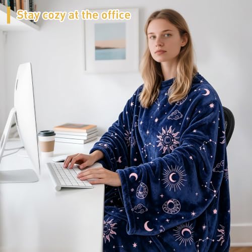 Catalonia Wearable Blanket with Sleeves & Foot Pocket for Adults - color: Astrology Navy, size: Fleece