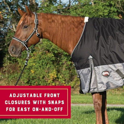 Weaver Equine 600D Premium Turnout Horse Rain Sheet with Fleece Lining, Breathable Waterproof Horse Turnout Sheet, Multi-Purpose Gear, 75", Black