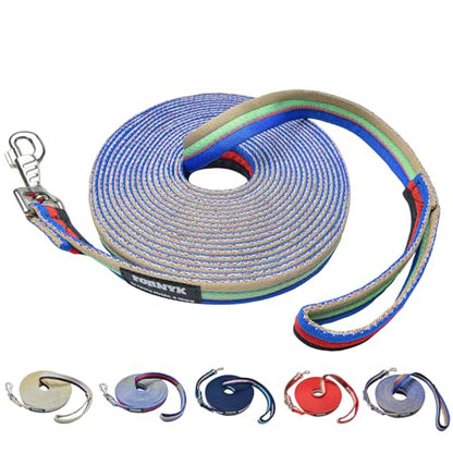 26ft/8m Horse Lunge Line & Long Dog Training Leash, 360° Swivel Snap - color: Gray-Green-Blue