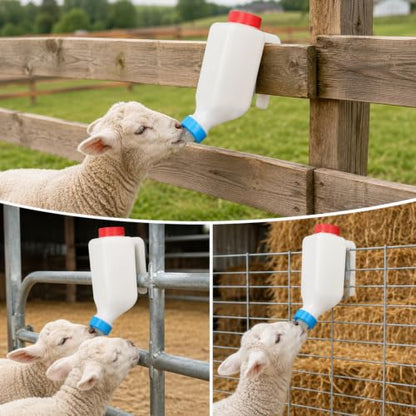 Lamb Bottle Goat Nipples 800ml Baby Goat Nursing Bottles & Replacement Nipples Hang Upside Down Livestock Milk Bottle Bottles for Fawns Sheep (2pcs Bottles+2pcs Nipples) - color: 2pcs bottles+2pcs Nipples