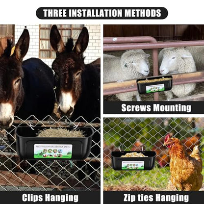 Chicken Feeder Waterer, 10 Pack Duck Feeder Supplies, Hanging Fence Feed Trough with Clips for Goat, Sheeple, Piglet, Gooses, Turkeys, Dog Livestock Poultry, Black - color: 10 pack Black