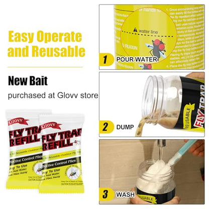 3 Reusable Fly Traps Outdoor Bottles, Fly Killer Catcher Jar with 6 Bait | Flies Bug Insect Trap Control Outdoor Hanging for Outside Barns, Stable, Farm, Patio, with Natural Bait Refills Lure - size: 3 pack1