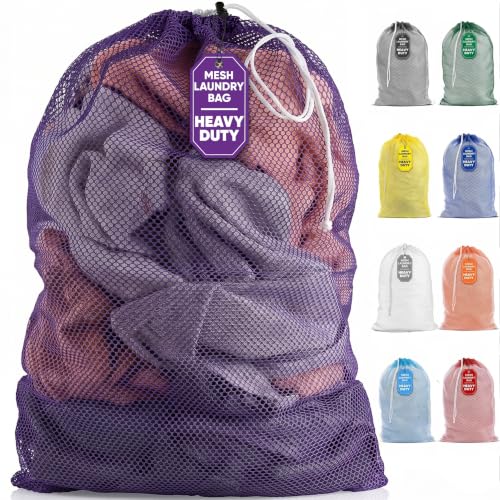Handy Laundry Mesh XL Laundry Bag 24"x36", Heavy Duty Drawstring, Purple - color: Purple