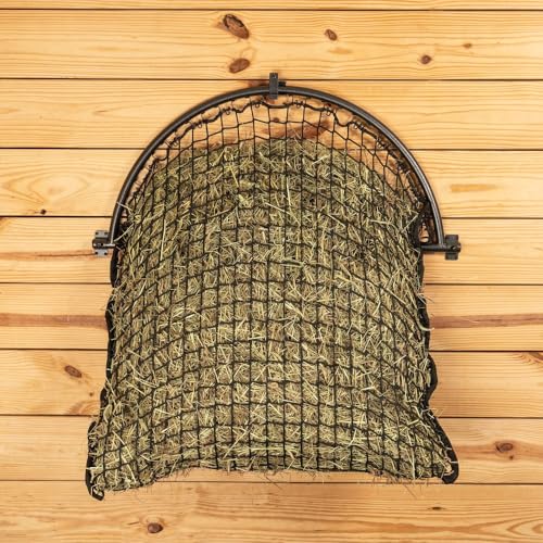 Schneiders Easy-Up Pro Fold-Up Hay Feeder with 1.5" Knotless Net Horse Feeder | Space-Saving Wall Mount Slow Feed Design for Barn & Equestrian Use | Color Black Armor