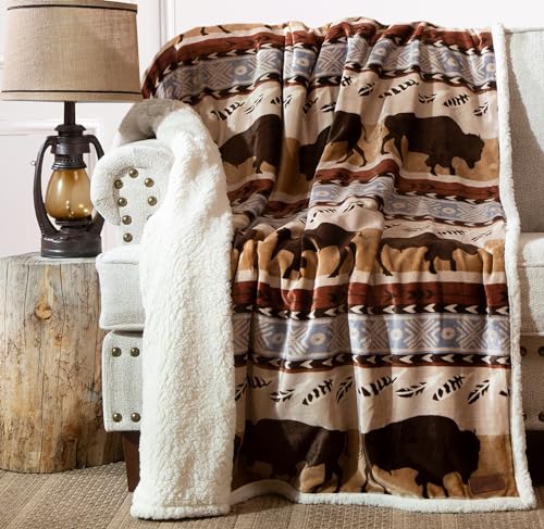 Carstens, Inc. Carstens Wrangler Buffalo Southwestern Sherpa Fleece 54x68 Throw Blanket, 54" x 68", Brown - color: Brown