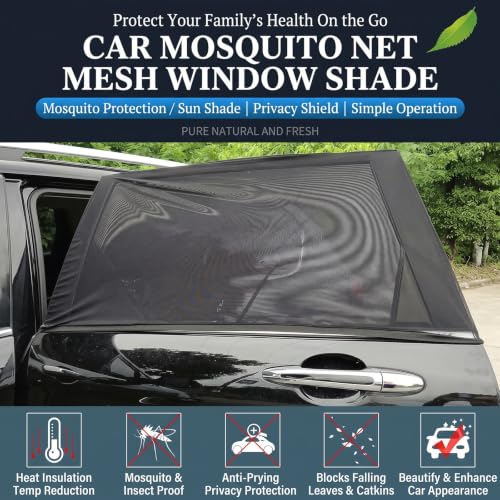 2 Pack Stretchy Mesh Car Rear Side Window Shades, Bug UV Protection Mosquito Net, Breathable Blackout Privacy Baby Car Window Screens, Universal 95% Cars SUVs Camping Accessories - size: Rear Side Window Shade