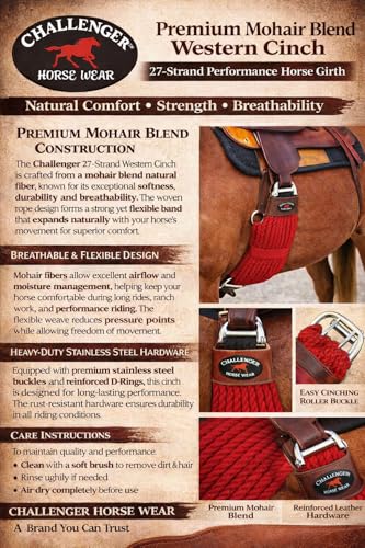 Horse 34" Western 27 Strand Double Weave Red Mohair Roper Cinch 97RT07RD-34
