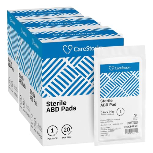 CareStock Abdominal Pads 5x9 in [60-Pack] Sterile ABD Pads, Extra Absorbent, Individually Wrapped, Wound Care First Aid - size: 20 Count (Pack of 3)