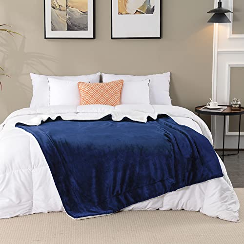 SOCHOW Sherpa Fleece Throw Blanket, Navy Blue, 50x60 inches - color: Navy Blue, size: 50"×60"