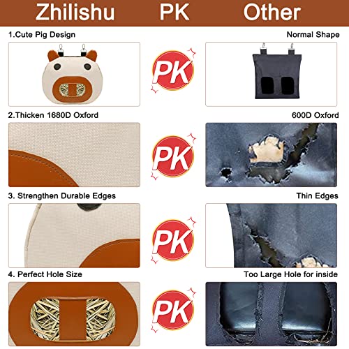Rabbit Hay Feeder Bag with 2 Hanging Hooks for Small Animal Cage Mess Free | Guinea Pig Timothy Hay Dispenser Storage Mamger Large Less Waste for Bunny, Cute Shape Decor