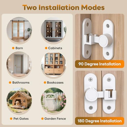 Sliding Barn Door Lock - 90/180° Flip Door Latch (White-1 Pc) - color: White-1 Pc