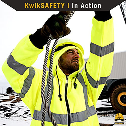 KwikSafety - Charlotte, NC - Men's Fleece Safety Hoodie | PPE Hi Vis Lightweight Reflective Jacket - color: Yellow, size: X-Large