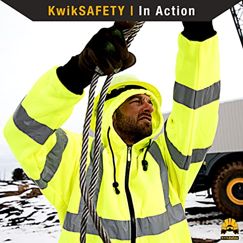 KwikSafety - Charlotte, NC - Men's Fleece Safety Hoodie | PPE Hi Vis Lightweight Reflective Jacket - color: Yellow, size: Small