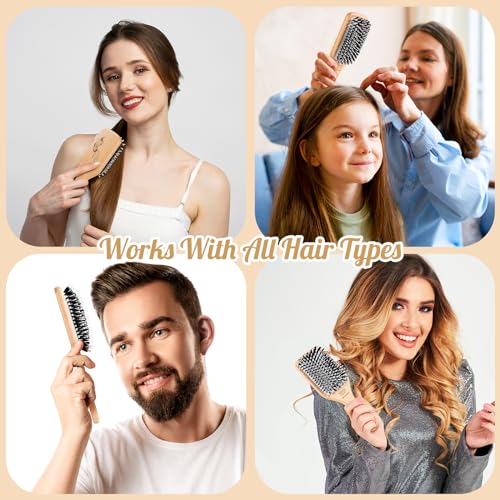 URTHEONE Hair Brush,Boar Bristle Hair Brushes and Styling Comb Set for Women Men Kids, Best Natural Wooden Paddle Hairbrush for Wet or Dry Hair Detangling Smoothing Massaging - color: White