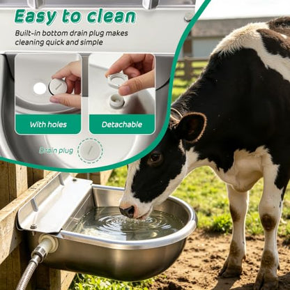 Automatic Horse Drinking Waterer Bowl,Upgrade Stainless Steel Farm Livestock Water Dispenser with Drain Hole and Float Valve for Horse,Dog, Chicken,Goat,Pig (B)
