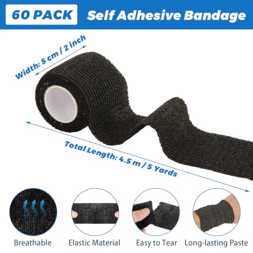 60 Pack Self Adhesive Bandage Wrap 2 Inch X 5 Yard – Black