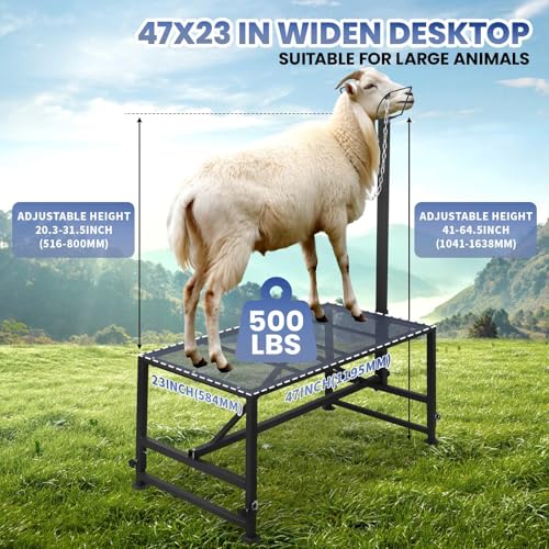 Goat Milking Stand, Metal Sheep Stand with 500lbs Capacity, Adjustable Height 20-32 Inch Goat Stand for Sheep Trimming and Milking, Hoof Stand for Goats and Lambs