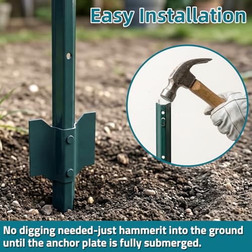 TECSPACE Metal Fence Post, 3 ft Heavy Duty U-Post with Anchor Plate and Adjustable Tabs, Rust-Proof Steel Stakes for Garden, Farm, Lawn, 20 Pack (3 FT 20PCS) - size: 3 FT 20PCS