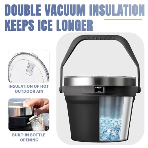 COKTIK 7L Vacuum Insulated Ice Bucket with Lid and Scoop& Tongs，Large capacity Stainless Steel Beverage Bucket for Cocktail, Champagne, Wine, Beer，Large Parties（Carbon Black Suit） - color: Carbon Black Suit