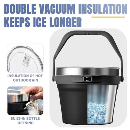 COKTIK 7L Vacuum Insulated Ice Bucket with Lid and Scoop& Tongs，Large capacity Stainless Steel Beverage Bucket for Cocktail, Champagne, Wine, Beer，Large Parties（Carbon Black Suit） - color: Carbon Black Suit