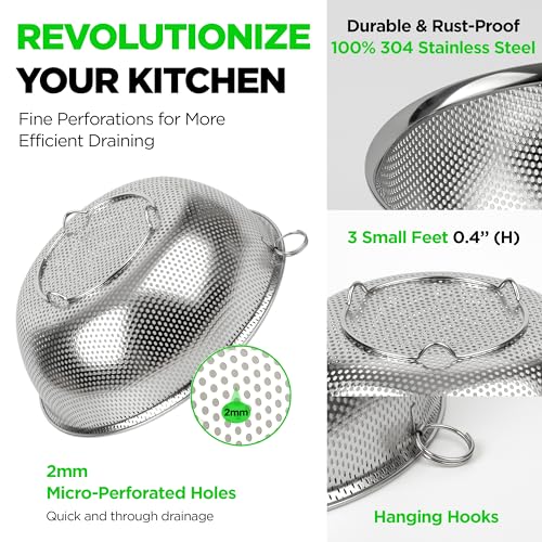 Stainless Steel Colander Set of 4, 3.5-9.5 Qt - size: 3.5+5.5+7.5+9.5QT Colander