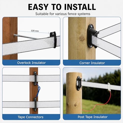 Electric Fence Tape 1.6 in, Electric Fence Poly Tape 10ss Conductors 656' - color: 1.6 in, size: 656 FEET