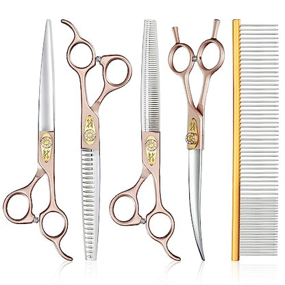 JASON Dog Grooming Scissors Kit - Professional 6 in 1 Shears 7.5" Rosegold - color: Rosegold, size: 7.51