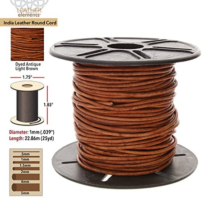 The Beadsmith Leather Cord –Dyed Antique Light Brown– 1mm Spool – 25 Yards/22.86 Meters –Indian Leather Thong Ideal for Braiding, Beading, Necklaces, Fine Lacing, Hair Accessories & DIY Jewelry Making - size: 1mm, style: Dyed Antique Light Brown – 25 Yard