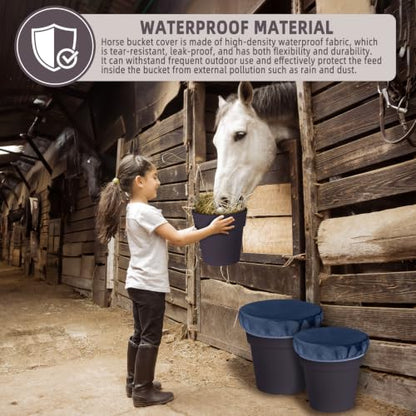 2-5 Gallon Horse Bucket Cover, Waterproof Horse Feed Bucket Cover, Lightweight and Easy to Use (Excluding Bucket, Navy Blue) - color: Navy Blue