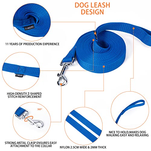 Strong Durable Nylon 15ft Long Dog Training Leash, Traction Rope, 1 Inch Wide, for Small and Medium Dog (Blue, 15 Feet) - color: Blue, size: 15 Feet