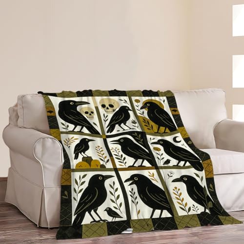 Gothic Crow Blanket Crows Theme Throw Blanket Raven Skull Soft Cozy Fleece Fuzzy Plush Flannel Blankets Gifts for Women Girls Men Adults Kids 50"X40" - color: Crow, size: 50"x40"