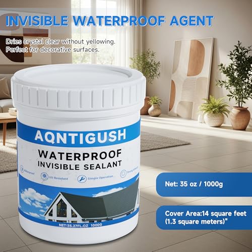 Transparent Waterproof Sealant 35oz, Clear Invisible Coating | 1KG Water-based acrylic sealer, Bonds to roofs, walls, bathrooms, concrete & wood, UV-resistant & flexible, Easy to apply - size: 35 oz