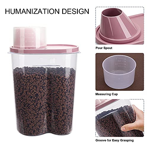 2 Pack 2lb/2.5L Pet Food Storage Container with Measuring Cup, Can Covers and Bowl for Small Dog, Cat, Waterproof-BPA Free (Blue and Pink) - color: Blue and Pink 2.5L