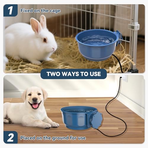 Small Heated Pet Water Bowl Indoor, 0.6L Winter Heating Water Bowl with USB Cable, Food Thermal Dish for Small Dogs Cats Rabbits, Hangable, Blue - size: 0.6L