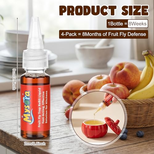 8 Pack Fruit Fly Trap Refill Liquid, 0.68 Ounces Per Bottle, Effective Fruit Fly Bait Refill, Suitable for Indoor Use, Kitchen Countertops, and Home Environments, Non-Toxic