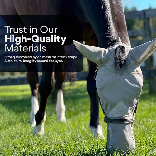 Horse Fly Mask with Nose Cover & Ears, UV Eye Protection, Medium/Large