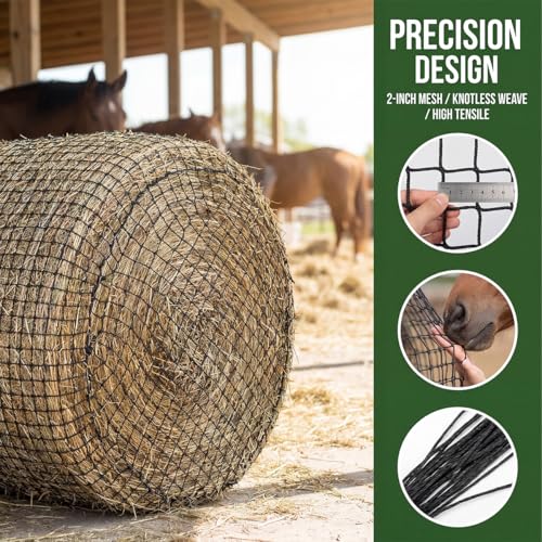 Slow Hay Net Feeder for Horses and Livestock,Round Bale Hay Nets with 2 Inch Hole Slow Feeder Hays Rounds Bales for Slow Feeding（6X6