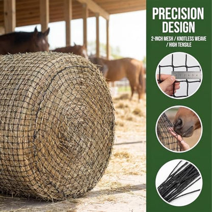 Slow Hay Net Feeder for Horses and Livestock,Round Bale Hay Nets with 2 Inch Hole Slow Feeder Hays Rounds Bales for Slow Feeding（6X6