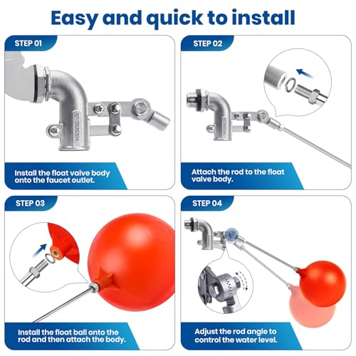 1/2" Stainless Steel Float Valve for Water Tank with 5" Float Ball - size: 1/2inch