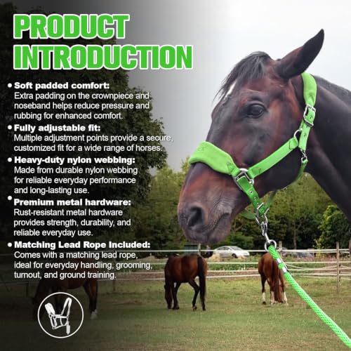 Fleece Horse Halter and Lead Rope Set - color: Neon Green, size: PONY