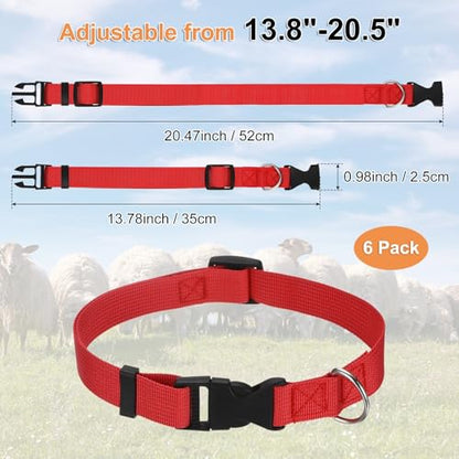 M METERXITY 6-Pack Goat Collars with Bells, 13.8"-20.5" Polyester Adjustable Pet Collar with Anti-Lost Grazing Copper Bell for Small Farm Animal/Sheep/Cow/Goat [Red] - color: Red