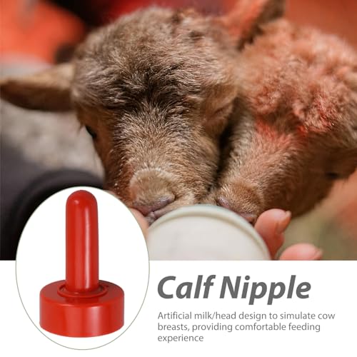 SUPVOX 5 Pcs Red Rubber Calf Milk Nipples: Food Grade Livestock Nursing Pacifier Pack - Thickened Wear Resistant Fake Teat Feeder Replacements for Goat Lamb Calf Cattle Bucket Bottle