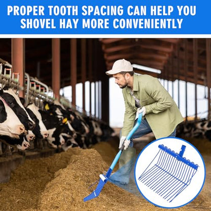 Tandefio 1 Pack Manure Fork Replacement Head Metal Pitchfork Horse Manure Rake Garden Pitch Fork Replacement Head with Angled Tines for Horse Stall Poop Picking up(Blue)