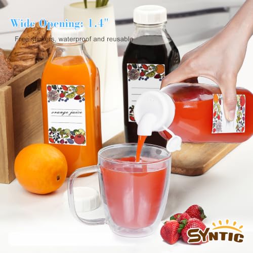 Syntic 4 Pack 32 Oz Glass Milk Bottles with Lids,Scale Marks,2 Pour Spouts - style: wide-mouthed
