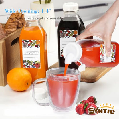 Syntic 4 Pack 32 Oz Glass Milk Bottles with Lids,Scale Marks,2 Pour Spouts - style: wide-mouthed