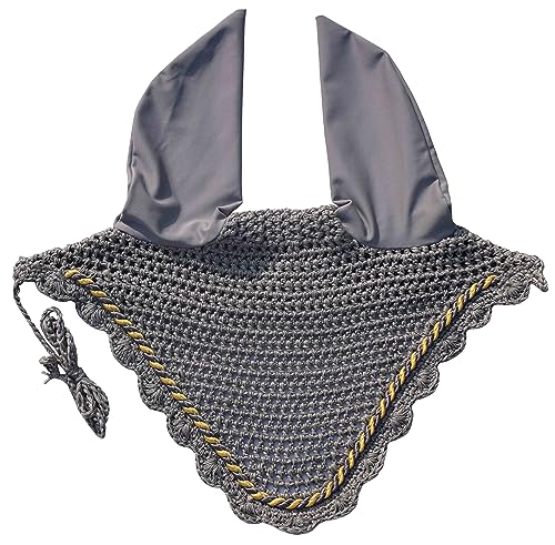 Elegant Horse Ear Bonnet, Fly Veil & Fly Mask – Superior Fly Protection with Style and Comfort for Every Ride (Grey, Horse/Full)